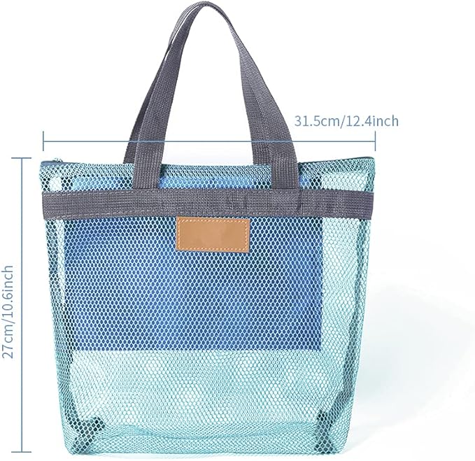Mesh Shower Caddy Bag, Quick Dry Portable Tote Bag with Zipper and Inner Pocket, Lightweight Bath Organizer for College Dorm Bathroom, Swimming, Gym, Beach, Travel (Blue)