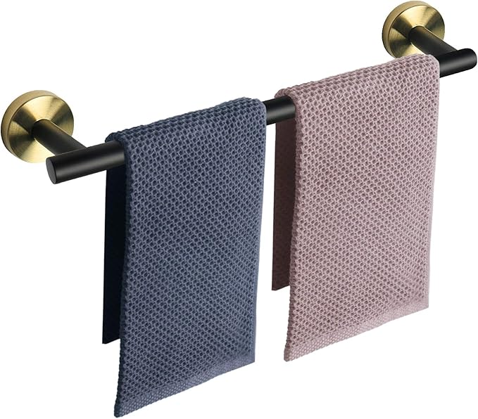 NearMoon Bath Towel Bar, Thicken Stainless Steel Shower Towel Rack Holder Wall Mounted for Bathroom, 24-lnch Overall Length-21-lnch Usable Hanging Space (1 Pack, Matte Black & Gold)