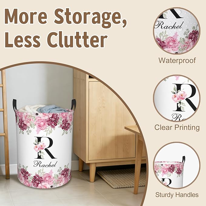 Custom Name Laundry Basket, Personalized Collapsible Laundry Hamper with Name for Bathroom Bedrooms, Customized Dirty Clothes Hamper Storage Basket Gifts for Kids Boys Girls Baby Men Women