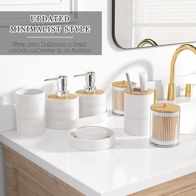 XLHOMO White Bathroom Set - 10PC Bathroom Accessories Set, Luxury Bathroom Accessory Set with Trash Can,Toilet Brush & 2 PC Soap Dispensers for Apartment Decor and Housewarming