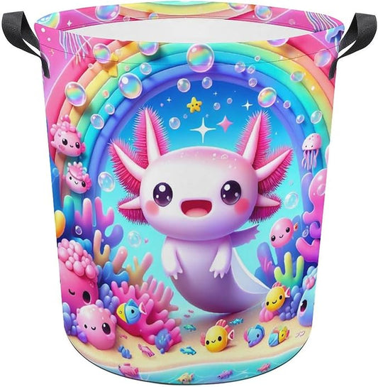 Cute Axolotl Rainbow Laundry Hamper Underwater Coral Hampers for Laundry Dirty Clothes Basket Organizer Room Decor