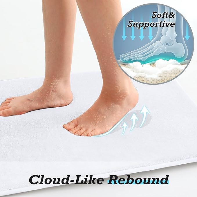HUXMEYSON Bathroom Rugs Sets 2 Piece, Non-Slip & Quick Dry Bath Mat Set, Ultra Soft Velvet Bath Rugs for Bathroom, Toilet and Shower Floor, White