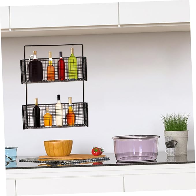 Wall Mounted Bathroom Shelf Dual Layer Multi-Function Storage Rack for Kitchen and Toilet Space-Saving Draining Rack Holder with Stable Iron Construction in Black