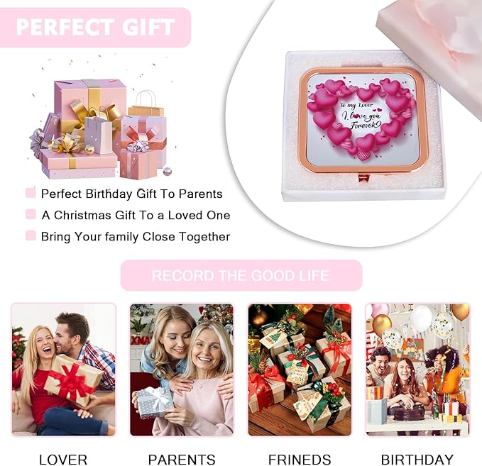 Compact Magnifying Makeup Mirror for Travel, Small Pocket Mirror-Handheld, Foldable & Portable 2-Sided with 2X Magnifying and 1X Mirror for Purses - Square 2.8 x 2.8 inch
