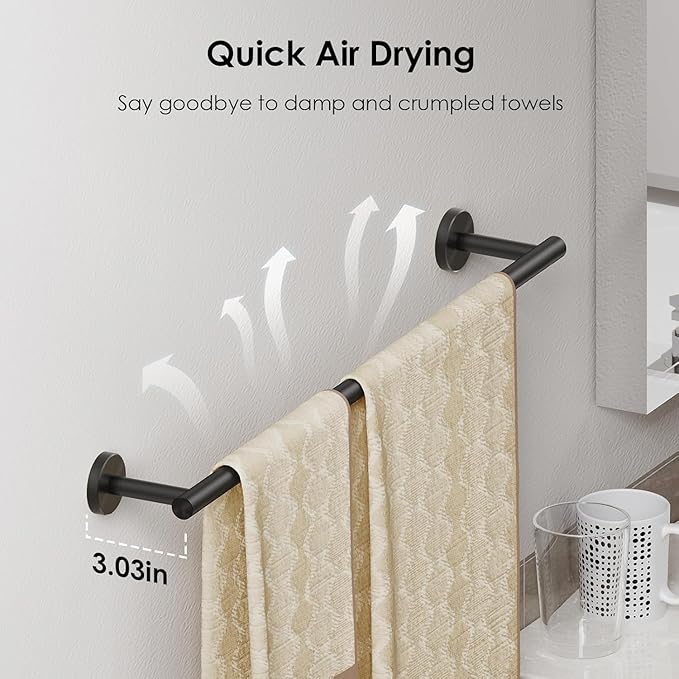 FORIOUS Bathroom Hardware Accessories Set, SUS304 Stainless Steel Towel Bar Set, Modern Towel Racks Holder for Bathroom, Toilet Paper Holder Wall Mounted 4 Pieces(18" Bar, Matte Black)