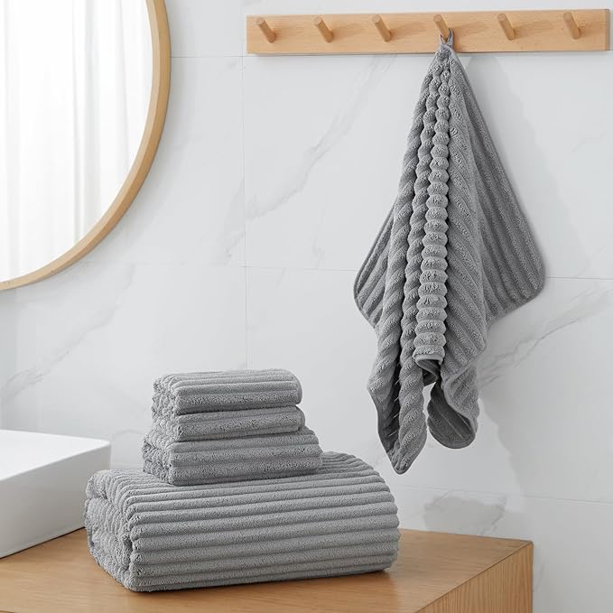 Oversized Bath Sheets 40x80 Inches Extra Large Bath Towels for Adults Super Soft Quick Dry Highly Absobent Microfiber Shower Towels for Bathroom, Pool, Gym, Yoga Towel (Grey, 2Piece)