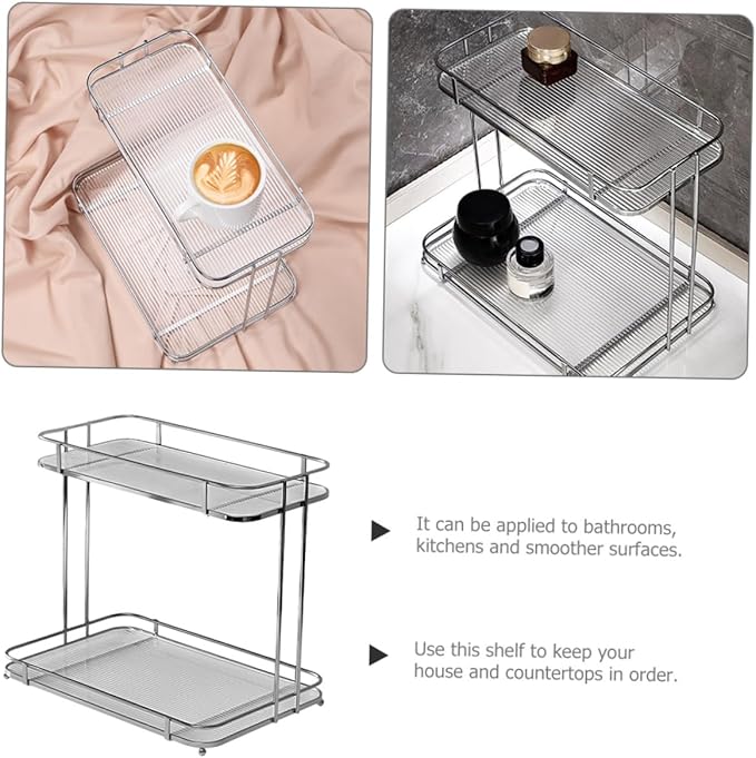 Garneck Acrylic Iron Corner Storage Shelf for Bathroom Countertop Organizer Toiletry Rack with Strong Load Capacity Transparent Striped Design for Cosmetics and Sundries Storage