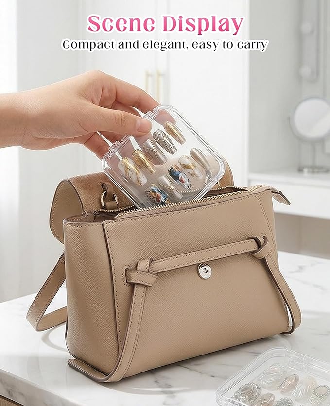18PCS Press on Nail Packaging Case, False Nail Storage Boxs Container Holder with 60Pcs Adhesive Double