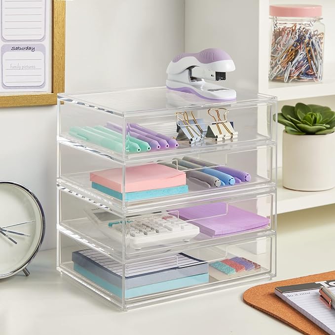 STORi Chloe Stackable Clear Makeup Holder and 4 Drawer Bundle | Organize Cosmetics and Beauty Supplies | Made in USA