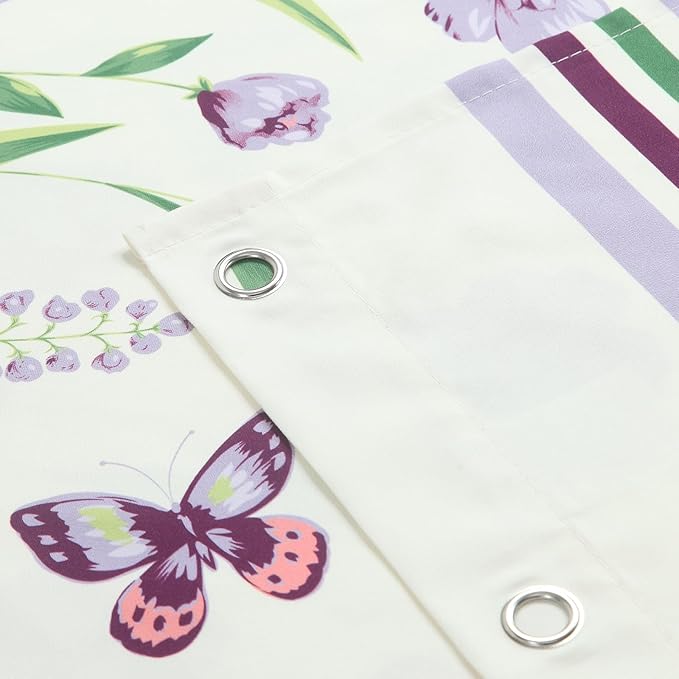 Extra Long Fabric Shower Curtain, Butterfly Garden Flower Plant Shower Curtains for Bathroom, Purple and Cream Floral Bathroom Curtains, 72" W x 84" H