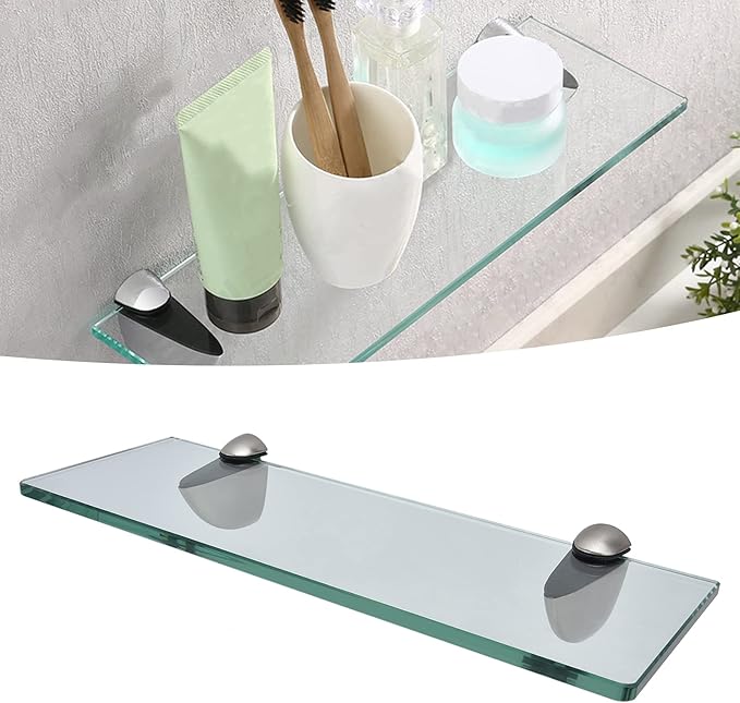 Glass Rack, Modern Design Zinc Alloy Storage Rack Wall Mounted Durable Bathroom Shelf for Home with Tempered Glass for Bathroom Accessory