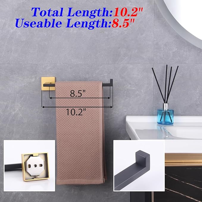 GERZWY Modern Towel Holder Contemporary Style Stainless Steel Towel Hanger Towel Ring for Bathroom Wall Mount (Black & Gold) IG1806-BD