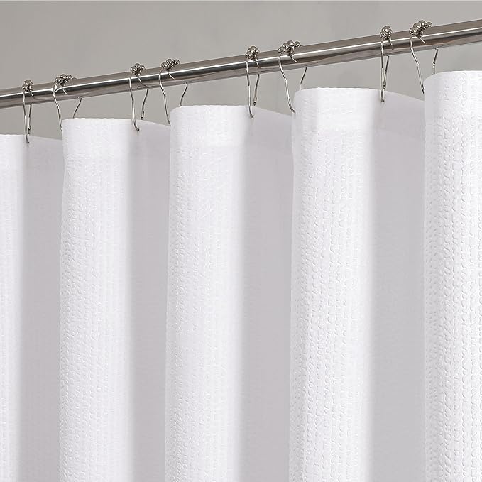 OVZME Long Fabric Shower Curtain, 72x80 inch Long Embossed Textured Shower Curtains for Bathroom - Soft Cloth & Hotel Spa Luxury, Water Repellent, Machine Washable Bath Curtain, White