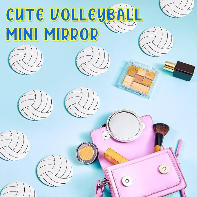 Taiyin 18 Pcs Volleyball Gifts for Team Bulk Valentines Volleyball Compact Mirror Round Sport Makeup Pocket Mirror 2.76 Inch Portable for Team Player Accessories Party Supplies