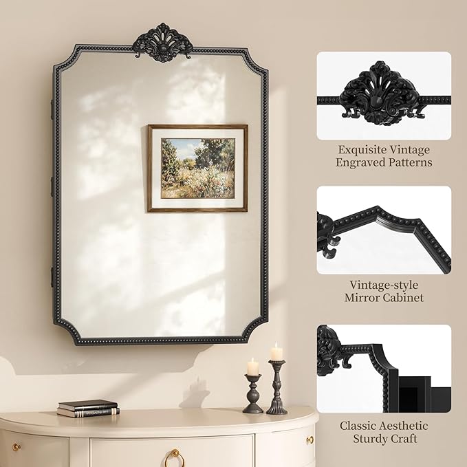 24x36 Inch Medicine Cabinets for Bathroom, Medicine Cabinet Mirror with Storage, Recessed or Surface Mount Medicine Cabinet Mirror，All-Metal Frame, Sturdy & Heavy Shelves, Easy Assembly（Black）