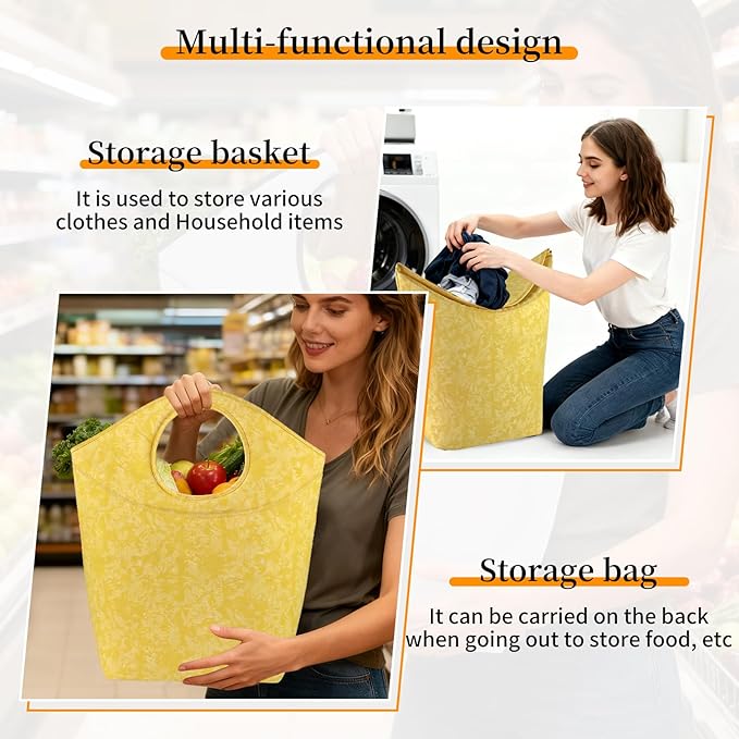 47L Foldable Laundry Basket, 18"x17"x9.5" Collapsible Laundry Hamper Portable Waterproof Storage Bag for Dirty Clothes Toys Bathroom Bedroom Camping Travel