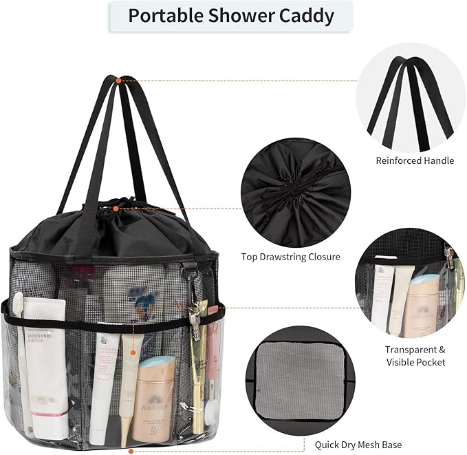Shower Caddy Portable, Travel Toiletry Bag for Women Men, Large Capacity Mesh Shower Caddy Quick Dry Bathroom Bag for College Dorm Room, Bathroom, Gym, Swimming, Camping, Beach, Traveling