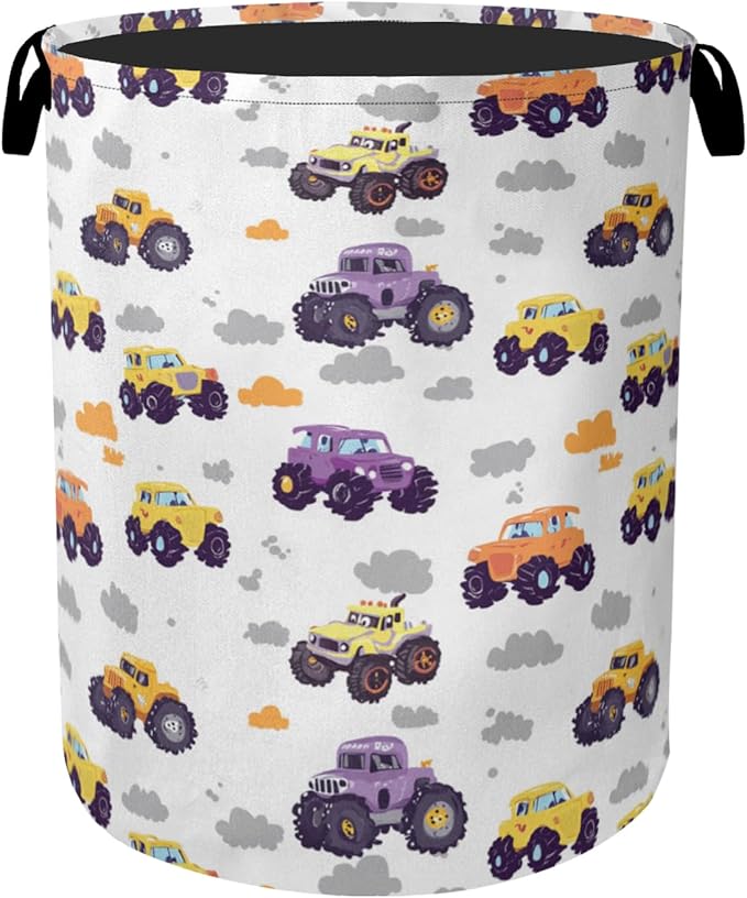 Vehicle Pattern Foldable Canvas Laundry Basket with Handles - Toy Organizer, Heavy Duty for Home，Bedroom, Dorm, Bathroom