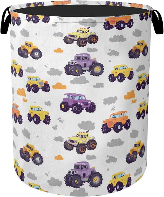 Vehicle Pattern Foldable Canvas Laundry Basket with Handles - Toy Organizer, Heavy Duty for Home，Bedroom, Dorm, Bathroom