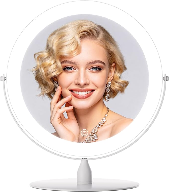 12" Extra Large Lighted Makeup Mirror, 1X/10X, 2-Sided Magnifying Mirror with 96 LEDs, 3 Color Dimmable Lights, 360° Swivel, LED Vanity Mirror, White - Great Gift
