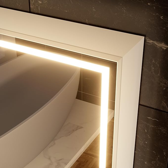 32x24 inch LED Lighted Medicine Cabinet with Mirror, Moisture-Resistant Wood, Stepless Dimmable, 3000K/5500K, Defogger, Adjustable Shelf, Flat-Pack Design – Assembly Required (White)