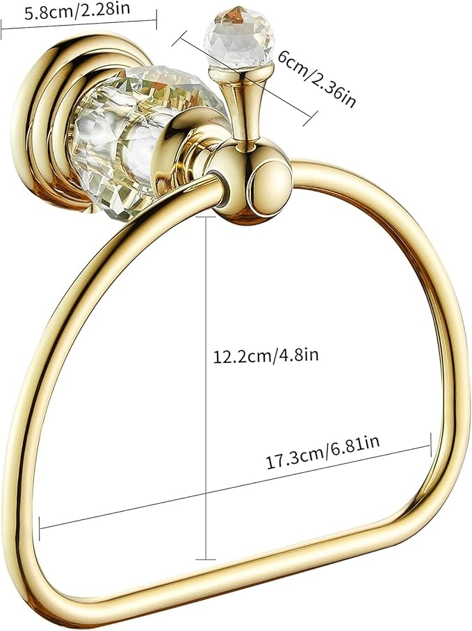 Crystal Towel Ring,Gold Hand Towel Holder Bathroom,Polish Gold Hand Towel Ring Round Towel Holder Wall Mounted Bathroom Accessories