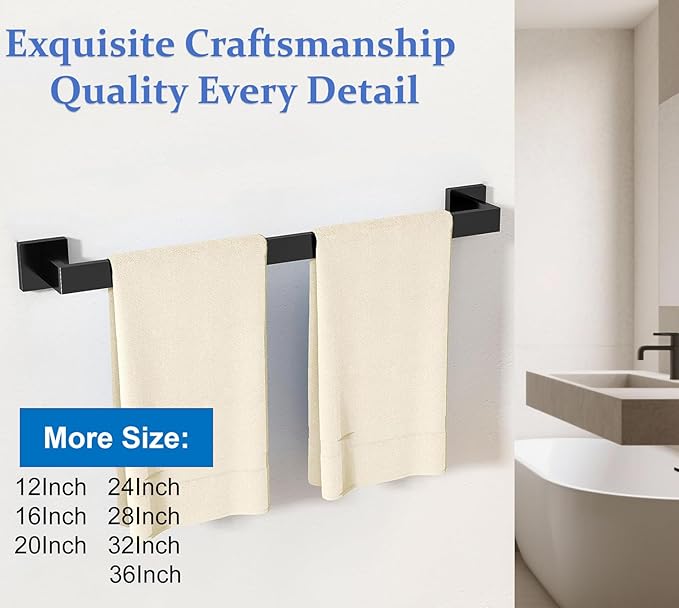 Towel Bar 2 Pack for Bathroom 24 Inch Matte Black Towel Holder 12/16/20/24/28/32/36 Inch Stainless Steel SUS304 Rustproof Towel Rack Modern Square Towel Rod for Bathroom Wall(2, Matte Black, 24 Inch)