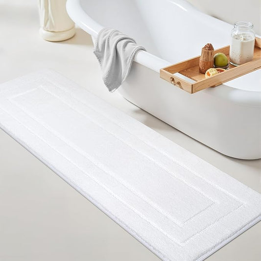 GRANNY SAYS Large Bathroom Rugs Non Slip Washable, 71" x 24", Water Absorbent Bath Mats for Bathroom, Thick Soft Shaggy Bath Rug, Microfiber Bath Floor Mat, Bath Decor, White