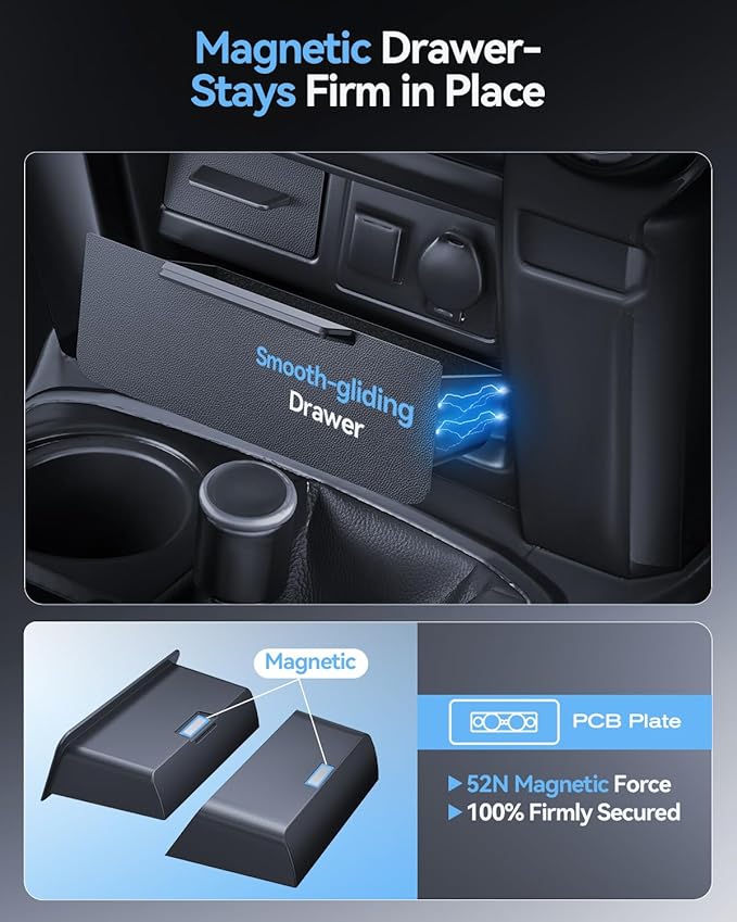 For 2014-2024 T oyota 4Runner Console Console Storage Drawer Magnetic Design Slides Smoothly - [100% Stable& Easy To Install] - Cubby Storage Box with Silent Flocking Felt - Thickened ABS Material