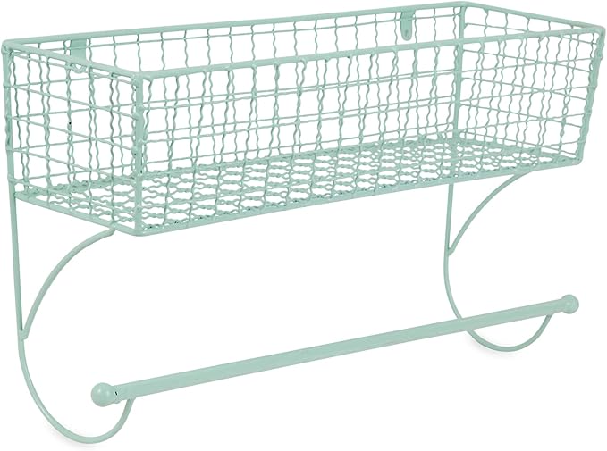 DII Rustic Farmhouse Bathroom Décor, Metal Storage, Large Towel Bar, Aqua