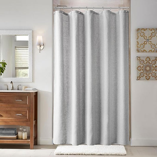 Naturoom Light Grey Linen Shower Curtain, Cloth Textured Fabric Shower Curtain Set with Hooks, Simple Elegant Modern Farmhouse Country Ultra Thick Bath Curtains for Bathroom,Water Repellent,60x72