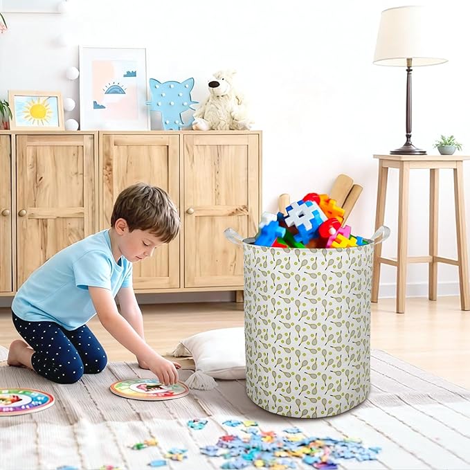 Tennis Laundry Basket Hamper, Sports Nursery Decor, Tennis Lover Fan Player Gifts Foldable Clothes Toys Books Storage Box Bins Baskets Organizer for Kids Bedroom Bathroom Sports Room