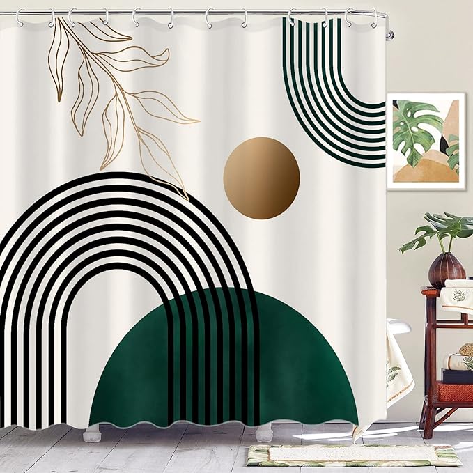 Aipon Green Mid Century Shower Curtain for Bathroom Abstract Boho Shower Curtain Modern Fabric Waterproof Bathroom Curtains (72'' × 72'', Green)