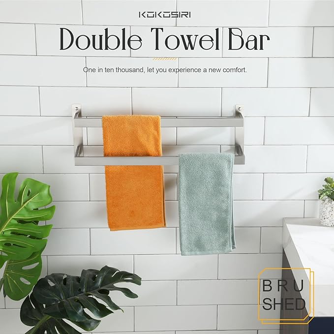 KOKOSIRI Hand Towel Bars Bathroom 2-Tiers Ladder Towel Rails 20 Inches Towel Holders Wall Mounted Towels Shelves Rack Brushed Stainless Steel, B5008BR-L20