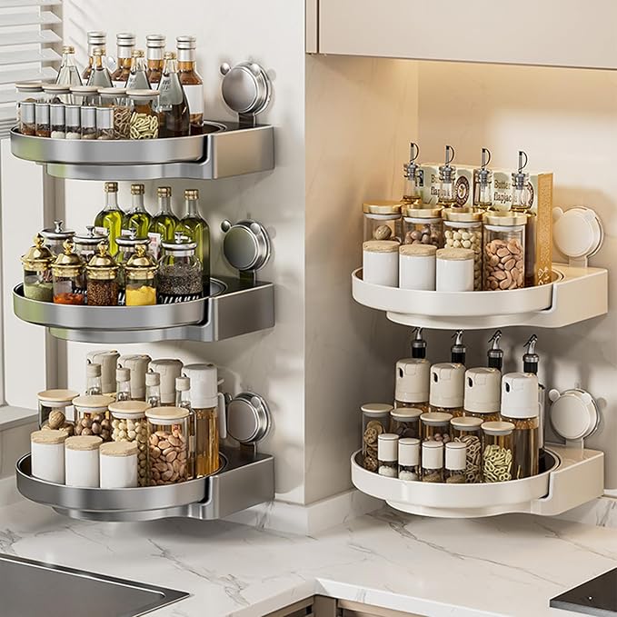 Rotating Suction Cup Organizers for Bathroom and Kitchen Easy Mounting Without Drilling or Glues Installs in Seconds Drillless Bathroom Shelf