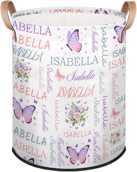 Custom Butterfly Flower Laundry Hamper, Personalized Laundry Baskets with Handles Dirty Clothes Hamper Storage Basket