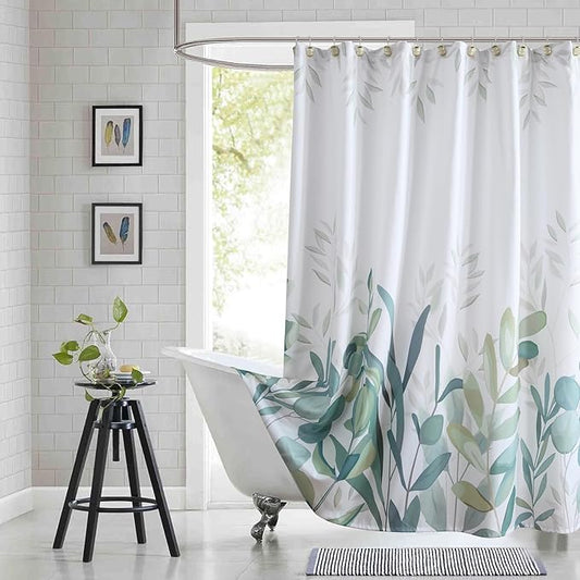 Fabric Shower Curtain, Sage Green Plant Botanical Eucalyptus Leaves Print Shower Curtains for Bathroom, 72" W x 72" H