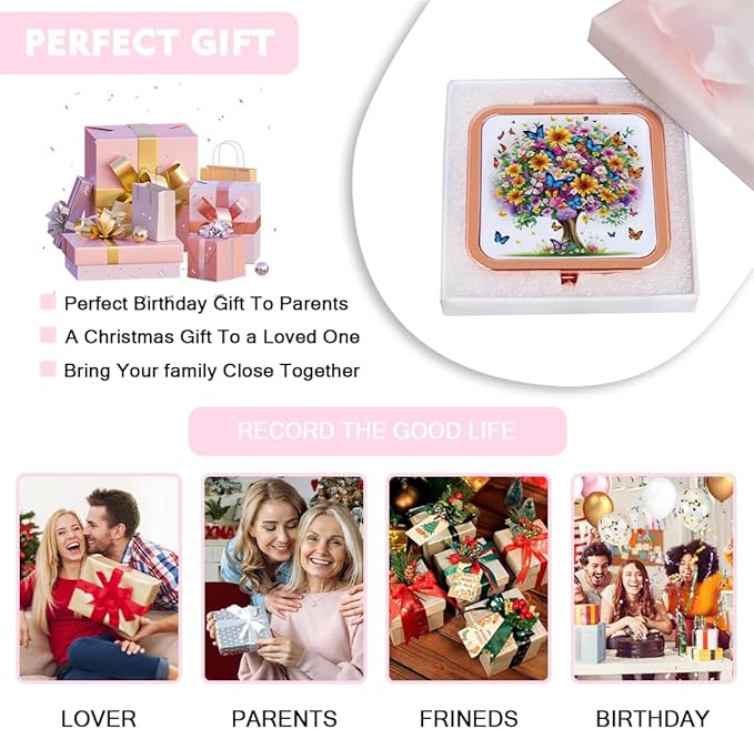 Compact Mirror for Purses, 1X/2X Magnifying Mirror, 3-inch Pocket Size Small Mirror for Travel and Makeup, Rose Gold