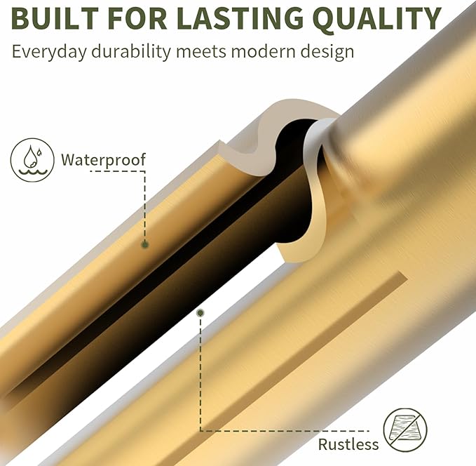 Self Adhesive Towel Bar for Bathroom 24ich Stainless Steel and Zinc Alloy No Drill Towel Rack Heavy Duty Hanger Stick On Hand Towel Holder for Kitchen, Cabinet, Door, Shower, Brushed Gold