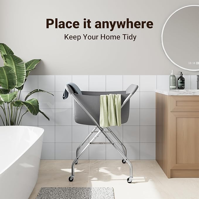 ELYKEN Laundry Cart with Wheels, 33”H Easy Rolling Laundry Hamper with Removable Liner Bag, Sturdy Metal Frame Clothes Basket with 4 Casters and 2 Brakes