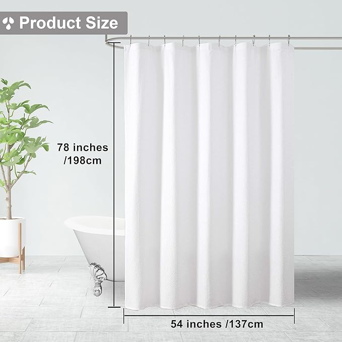 OVZME White Long Stall Shower Curtain 54X78 inch, Embossed Textured Fabric Shower Curtain for Bathroom - Soft Cloth & Hotel Spa, Water Repellent, Machine Washable Bathroom Curtain