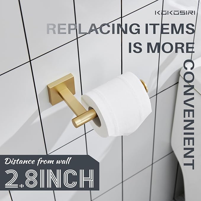 KOKOSIRI 20-Inch Bathroom Shelves Glass Floating Shelf Toilet Roll Holder Toilet Paper Holder Stainless Steel Brushed Gold B1105BG-L20+B2008BG