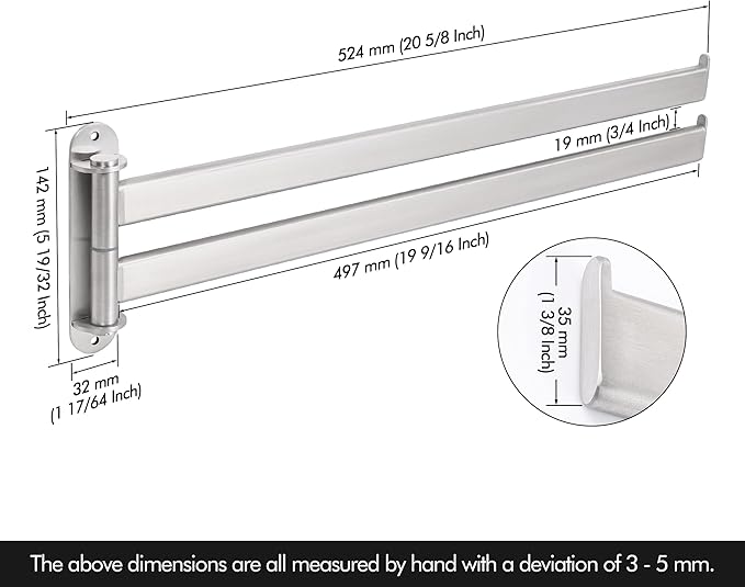 KES 19.5-Inch Bathroom Towel Rack, Swivel Towel Rack 2-Arm, Swing Out Double Towel Bar Wall Mounted, SUS304 Stainless Steel Brushed Finish, A2104S2L50-2