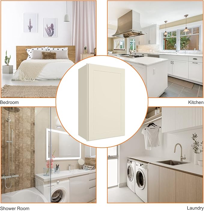 ROOMTEC Wood Wall Cabinet,RTA Single Door Medicine Cabinet with Adjustable Shelves and Soft-Close Door for Kitchen, Bathroom, and Laundry. 12" D*18" W*30" H, Shaker Antique White