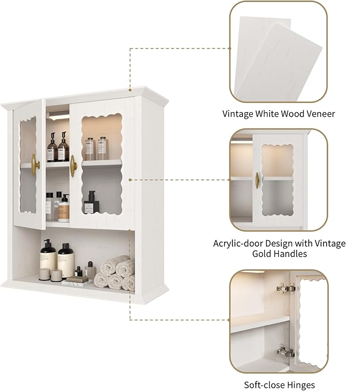 CJL Bathroom Wall Cabinet with Motion Sensor Led Light, Over The Toilet Storage Cabinet, 18.9'' x 23.6'' Medicine Cabinet of Mid-Century Modern Design with Acrylic Door, White