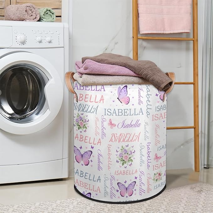 Custom Butterfly Flower Laundry Hamper, Personalized Laundry Baskets with Handles Dirty Clothes Hamper Storage Basket