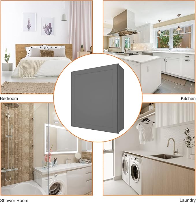ROOMTEC Wood Wall Cabinet,RTA Single Door Medicine Cabinet with Adjustable Shelves and Soft-Close Door for Kitchen, Bathroom, and Laundry. 12" D*21" W*30" H, Shaker Grey