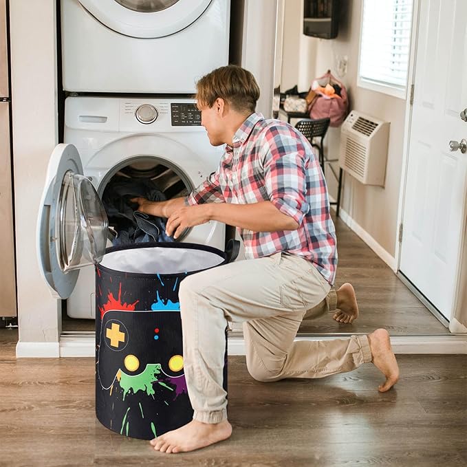 Zhehao 2 Pcs Easter Gamer Laundry Basket Boys Kids Laundry Hamper Gamer Room Decor Gaming Storage Basket Hamper Clothes Organizer Nursery Toy Storage Bin for Gifts Bedroom Bathroom Decoration(Stylish)