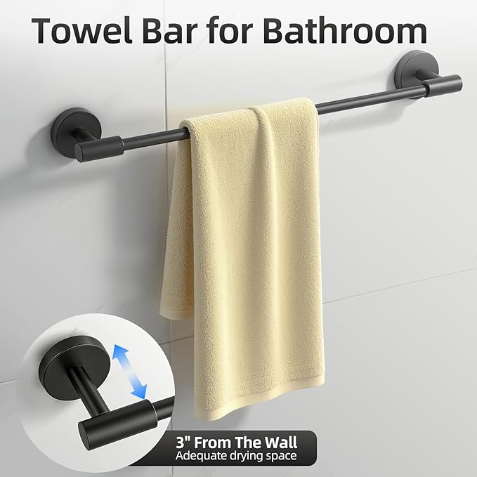 Bathroom Hardware Accessories Set 10 PCS, Matte Black Bathroom Towel Bar Racks Set, SUS304 Stainless Steel Bathroom Fixture Set, 19in Towel Bar Bathroom, Toilet Paper Holder, Towel Hooks, Towel Ring