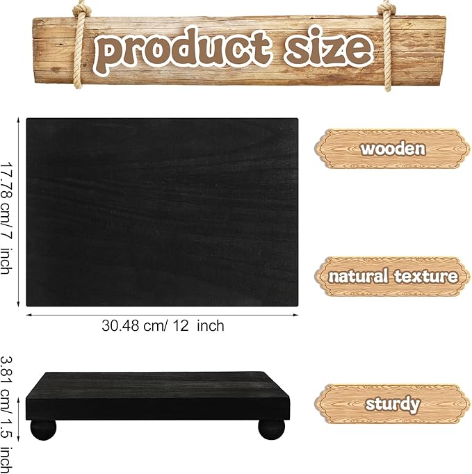Amyhill Wood Pedestal Stand Kitchen Soap Tray Farmhouse Wooden Riser Stand for Kitchen Bathroom Counter Table Decor Plant Candle Vases Display(Classic,Black,12 x 7 Inch)